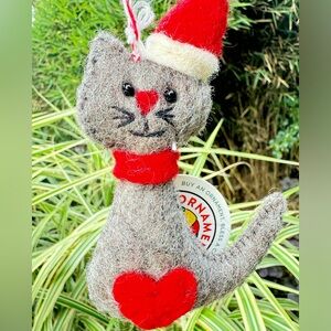 Cat in Hat Ornament Felt Wool Christmas Santa Christmas Tree Holiday Season Cat